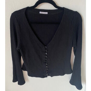 Reformation Black Gellar Ribbed Button Front Sweater 1X